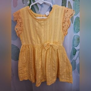 Shein Baby Girls Yellow Linen Dress Lace trim sz 92 18-24 mo